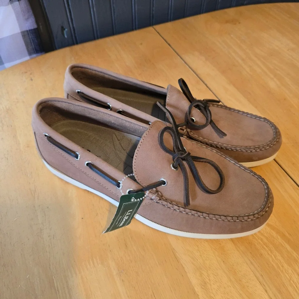L.L.Bean Camp Mocs Men's Size 10 D River Rock Leather Boat Shoes NWT